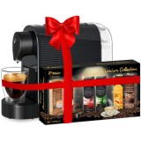 Pachet CAFISSIMO Pure Plus Black espressor + Premium Collection, cafea capsule 6 sortimente, 60 buc, Tchibo
