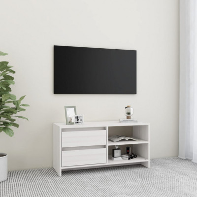 vidaXL Comodă TV, alb, 80x31x39 cm, lemn masiv de pin foto