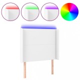 Cumpara ieftin Tablie de pat cu LED, alb, 93x16x118/128 cm, piele ecologica