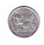 Moneda SUA 25 centi/quarter dollar 2004 P, Wisconsin 1848, stare foarte buna, America de Nord, Cupru-Nichel