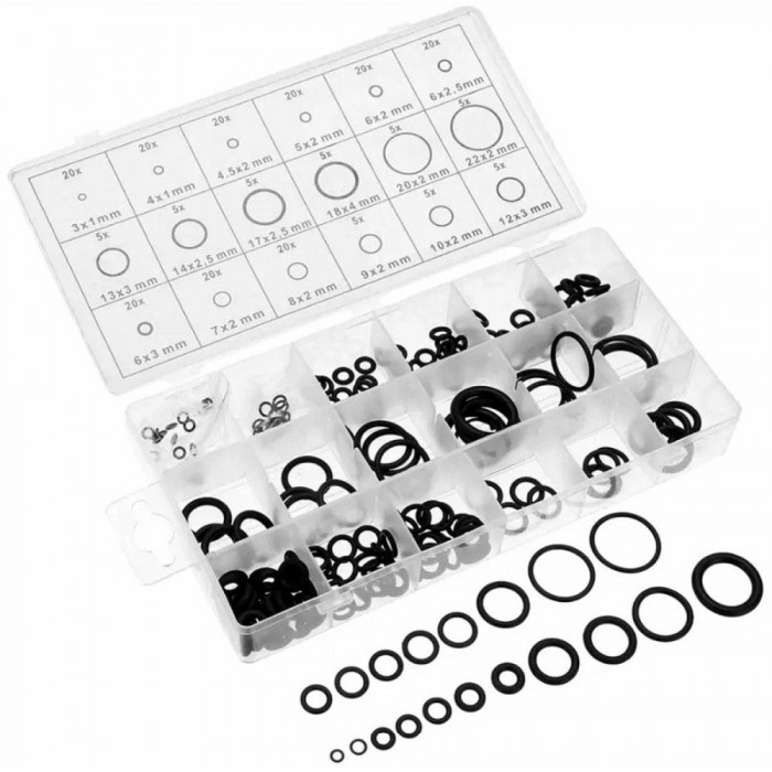 Set 225 de garnituri din cauciuc O-Ring rezistente la ulei, 18 tipuri dimensiuni