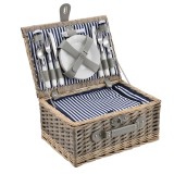 [casa.pro]&reg; Cos picnic 4 persoane, 40 x 28 x 19 cm, rachita/poliuretan-imitatie piele/textil, gri/alb HausGarden Leisure