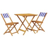 Cumpara ieftin Set mobilier bistro, 3 piese, textil albastru alb/lemn masiv