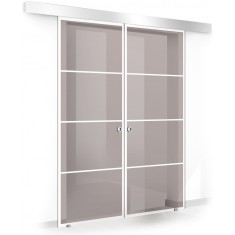 Usa culisanta Boss &reg; Duo model Park alb, 60+60x215 cm, sticla bronz securizata, glisanta in ambele directii