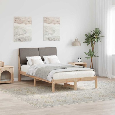 vidaXL Cadru de pat Maroniu și taupe 135 x 190 cm Lemn masiv de pin 878762 foto