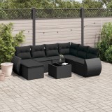 Cumpara ieftin Set mobilier de grădină cu perne, 8 piese, negru, poliratan