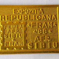 Placheta mini Expozitia republicana FRAM - 1986 AFR Sibiu - medalie Rara