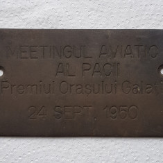 Placheta Aviatie , Meetingul aviatic al pacii , Premiul orasului Galati 1950