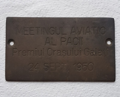 Placheta Aviatie , Meetingul aviatic al pacii , Premiul orasului Galati 1950 foto