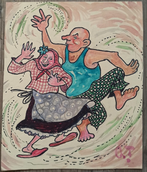 Dans frenetic// tehnica mixta pe hartie, Octavia Taralunga