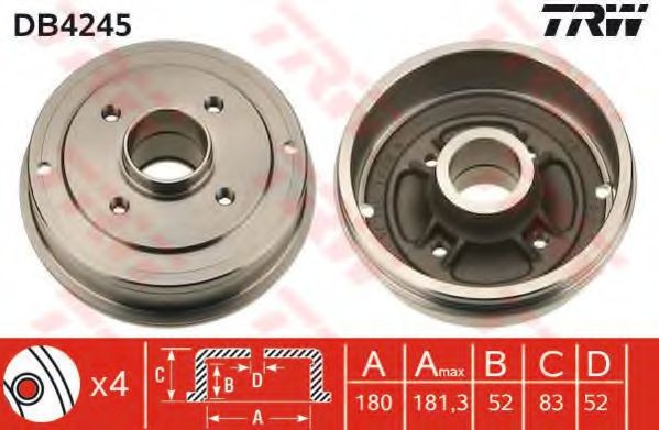 Tambur frana RENAULT TWINGO I (C06) (1993 - 2012) TRW DB4245