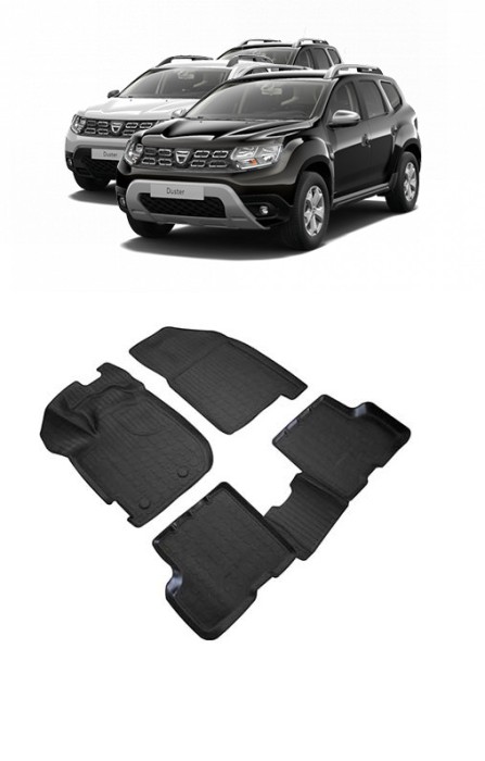Set Covorase cauciuc stil tavita DACIA Duster (2018-2020) CU SPATIU DEPOZITARE SUB SCAUN FATA PASAGER