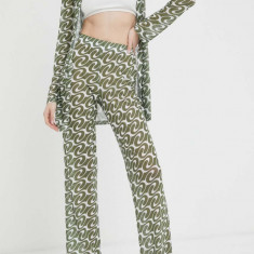 Résumé pantaloni femei, culoarea verde, drept, high waist