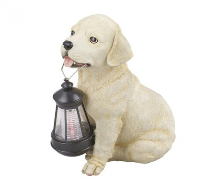 Lampa solara led OMC, caine cu felinar, rasina, inaltime 25 cm
