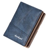 Portofel din piele pentru barbati, Dublu Bifold cu fermuar, Cusaturi decorative - Albastru, Oem