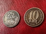 Lot 2 monede UNC, 25 bani 1966 + 10 lei 1991 [poze]