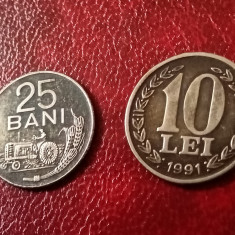 Lot 2 monede UNC, 25 bani 1966 + 10 lei 1991 [poze]