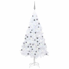 vidaXL Brad Crăciun artificial pre-iluminat set globuri alb 120 cm PVC 3077711