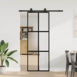 Ușă glisantă cu set feronerie neagră 76x205cm sticlă securizată