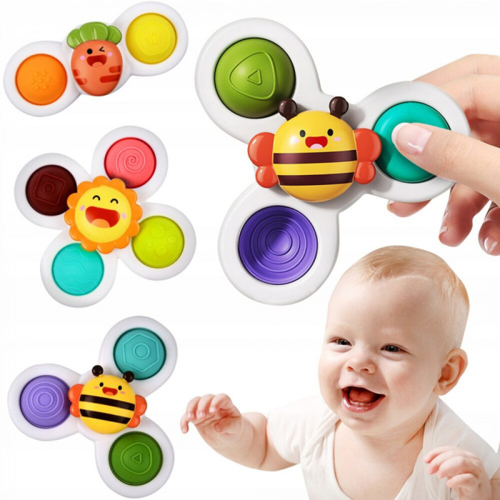 Set 3 jucarii interactive, model &quot;POP UP SENSORY FIDGET SPINNER&quot; pentru copii sau bebelusi FAVLine Selection