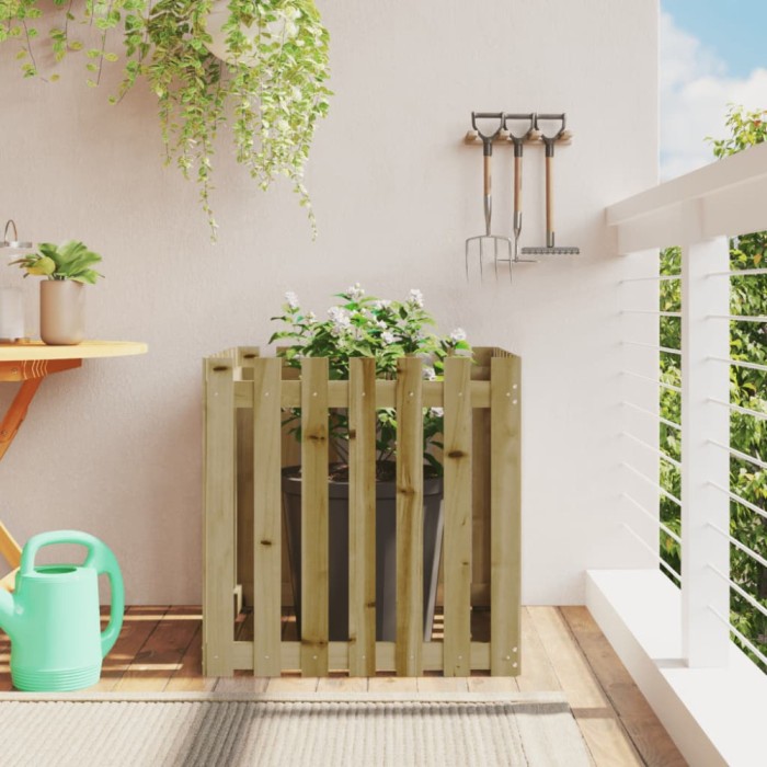 Gossi jardiniera gradina cu design gard, 70x70x70 cm, lemn pin tratat