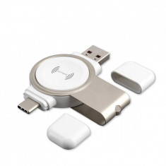 Incarcator Wireless 4smarts VoltBeam Mini compatibil cu Apple Watch, USB/USB-C, 2.5W, Alb foto