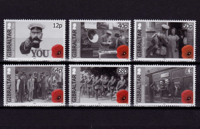 ✅(S16)Gibraltar 2014 ,&quot;100 de ani WW I &quot;, serie ,nominal &pound; 2.35, MNH
