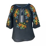 Cumpara ieftin Bluza Tip Ie Traditionala Neagra cu Motiv Floral Multicolor de Dama - IMS109