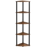 Etajera de colt SONGMICS 5 rafturi, cadru metalic, maro rustic, 139 cm, Otel/PAL, 10 kg/raft