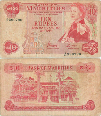 1967, 10 rupees (P-31c) - Mauritius! foto