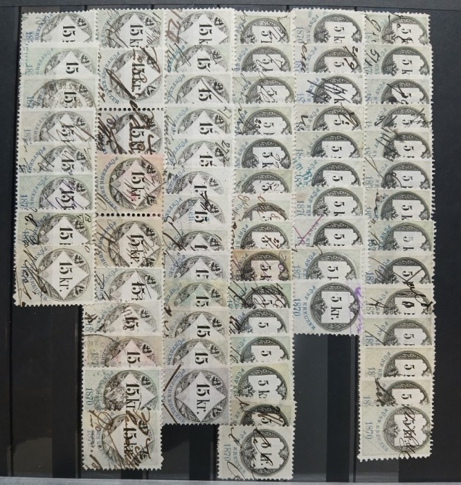 AUSTRIA-1870??-lot fiscale 5,15 kr.--- stampilate
