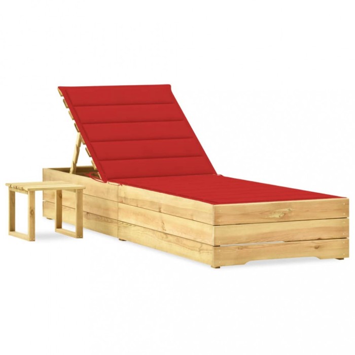 vidaXL Șezlong de grădină cu masă și pernă, lemn de pin tratat 3065930