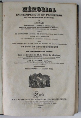 MEMORIAL ENCYCLOPEDIQUE ET PROGRESSIF DES CONNAISSANCES HUMAINES, sous la direction de M.C. BAILLY de MERLIEUX , TOME SIXIEME , 1836 foto