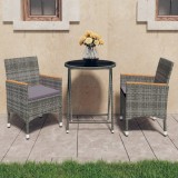 VidaXL Set mobilier de grădină, 3 piese, gri, poliratan și sticlă 3058385