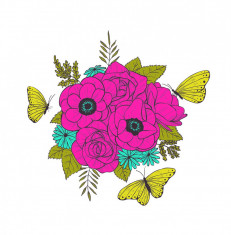 Sticker decorativ, Buchet de flori, Roz turcoaz, 60 cm, 1170ST-16 foto