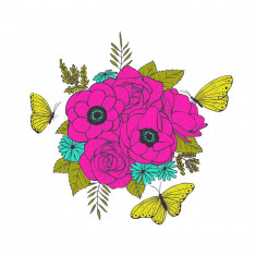 Sticker decorativ, Buchet de flori, Roz turcoaz, 120 cm, 1170ST-42