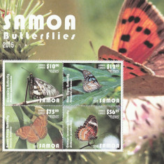 Samoa 2015-Fauna,Insecte,Fluturi,Bloc 4 valori,MNH,Mi.1263-1266,Bl.99