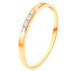 Inel din aur 585 - linie cu patru diamante transparente, brațe subțiri - Marime inel: 55