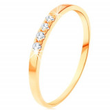 Inel din aur 585 - linie cu patru diamante transparente, brațe subțiri - Marime inel: 58