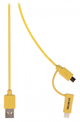 Cablu de incarcare si sincronizare USB 2.0 A tata - micro USB tata cu adaptor lightning 1m galben Valueline foto