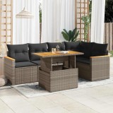 VidaXL Set mobilier grădină cu perne 6 piese gri poliratan/lemn acacia