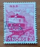 NORVEGIA-''Timbru f vechi--locomotiva''-1 Val- -Stapilat. -scan