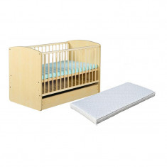 Pat cu sertar Karolina II Klups, 120 x 60 x 8 cm, lemn, saltea Confort II Mykids inclusa, 0 luni+, Natur/Alb foto