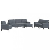 Cumpara ieftin Set de canapele cu perne/rulouri, 4 piese, gri inchis, catifea