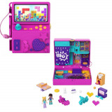 Set de joaca cu 2 papusi si 12 accesorii Polly Pocket, Race &amp; Rock Arcade Compac, HCG15