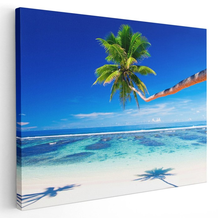 Tablou peisaj plaja cu palmier Tablou canvas pe panza CU RAMA 50x70 cm