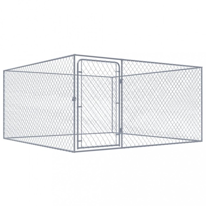 vidaXL Padoc pentru c&acirc;ini de exterior, 2 x 2 x 1 m, oțel galvanizat