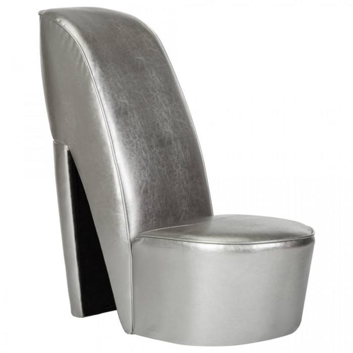 Scaun, design toc &icirc;nalt, argintiu, piele ecologică