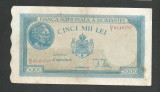 ROMANIA 5000 5.000 LEI 10 Octombrie 1944 [18] filigran bnr orizontal , VF