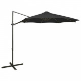 Umbrelă suspendată cu st&acirc;lp și LED-uri, negru, 300 cm, vidaXL